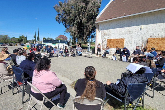 outdoor meeting in Cantua Creek, California