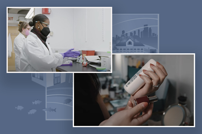 lab technician putting on rubber gloves