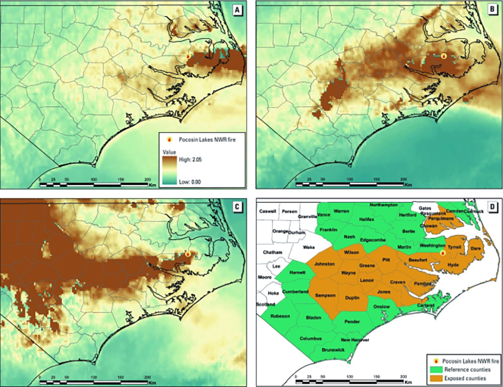 peat bog wildfire smoke in rural North Carolina