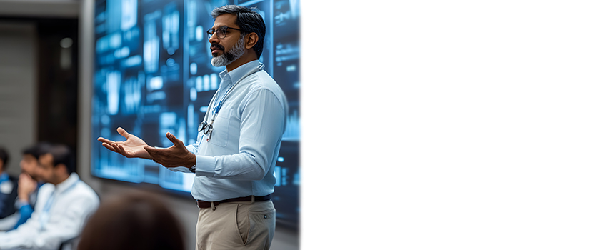 scientist presenting to audience