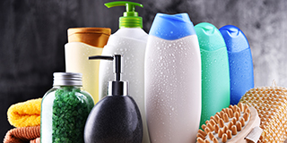 unlabled personal care product bottles