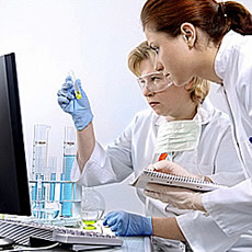 Two women working in a lab