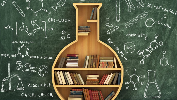 Bookcase in the shape of a chemistry beaker