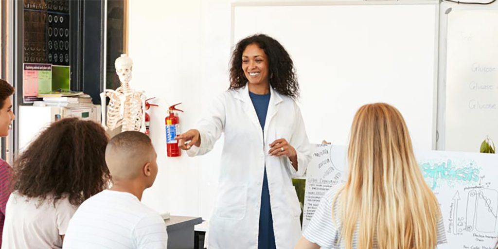 scientist teaching young students