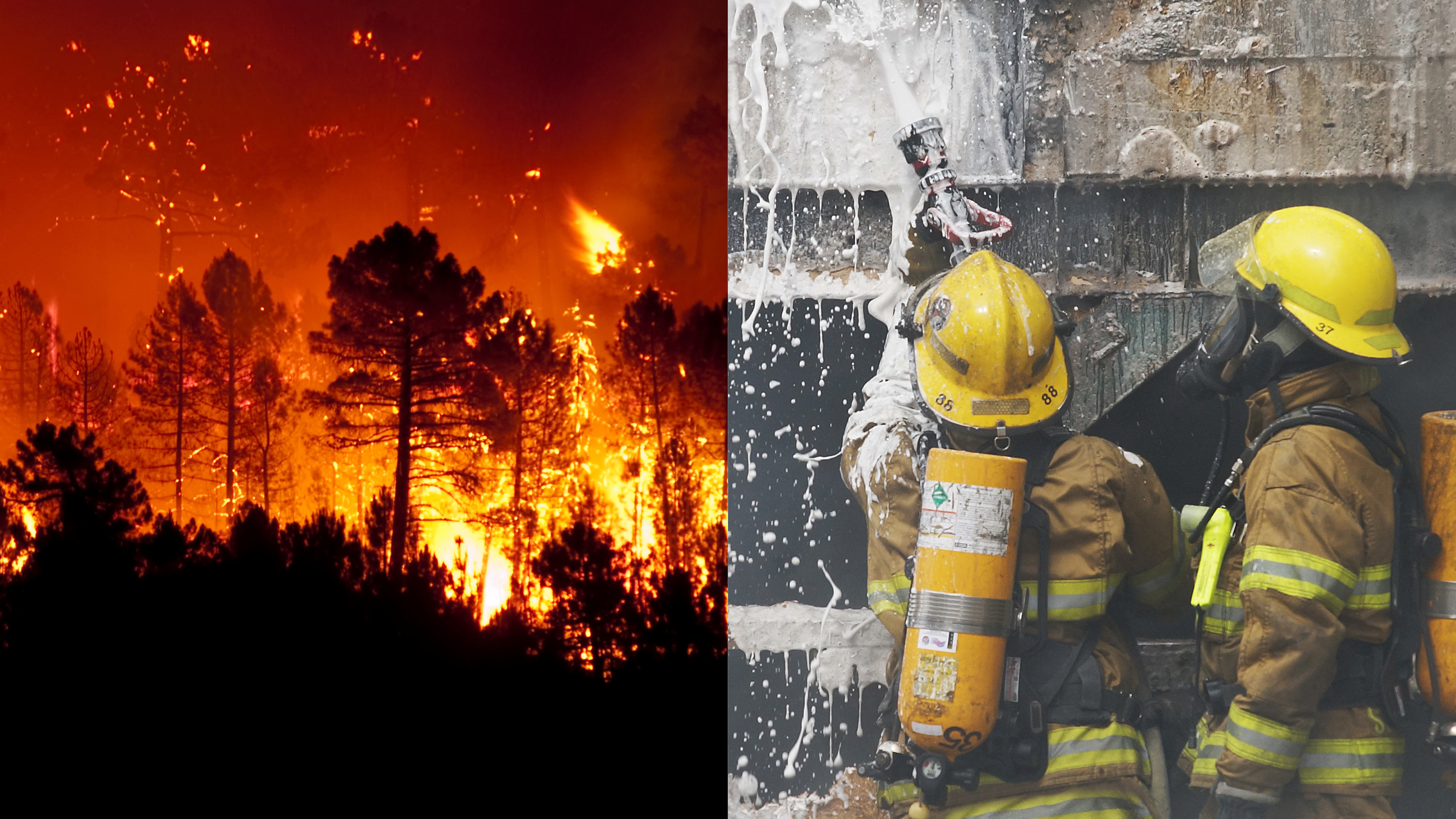 Wildfire and firefighter collage
