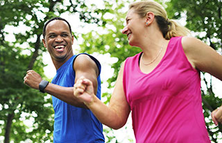 man and woman running