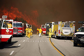 firefighters responding to wildfire