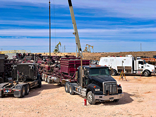 Truck at a hydraulic fracturing site