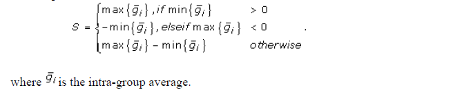 Magnitude computation: max of the intra-group average if min of the intra-group average < 0, - min of the intra-group average else if max of the intra-group average < 0, max intra-group average - min intra-group average otherwise.