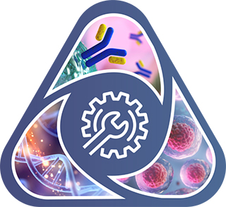 settings icon surrounded by images of cells and dna chain