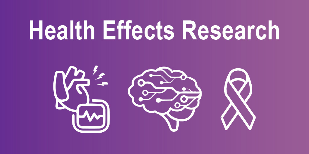 Health Effects Innovation Programs, heart connected to a monitor, brain, and cancer ribbon