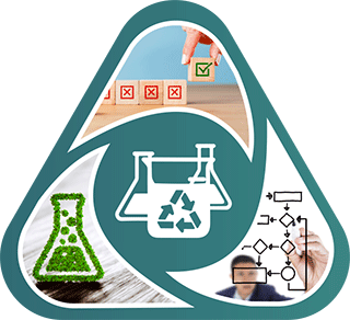beakers and illustrations showcasing green chemistry