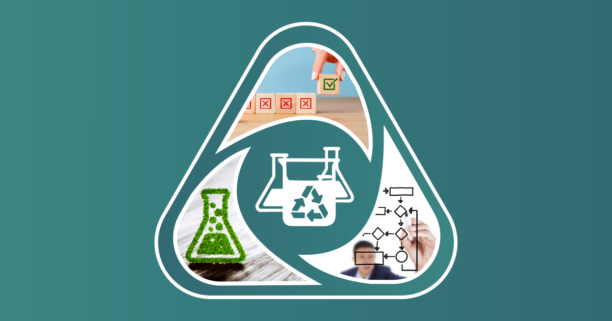 beakers and illustrations showcasing green chemistry