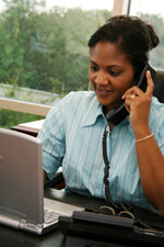 Woman in the office talking on the phone