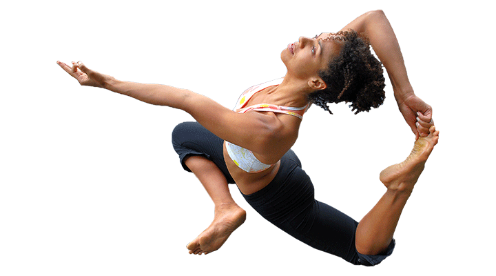 Woman in a king pigeon yoga pose