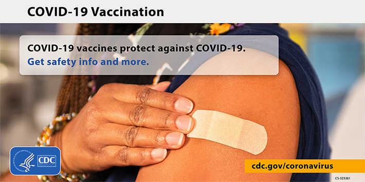 person pushing down band-aid on upper arm, COVID-19 vaccines protect against COVID-19