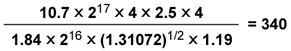 Formula for the calculation of signal to noise ratio with values inserted