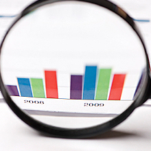 bar graph being viewed through magnifying glass