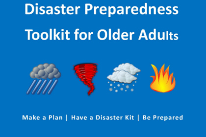 Storm clouds and rain, a red tornado, clouds with storm and fire - Disaster Preparedness Toolkit for Older Adults - Make a Plan, Have a Disaster Kit, Be Prepared 
