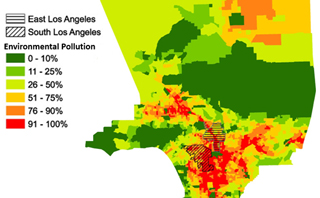 Map of participants lived primarily in South-Central Los Angeles or East Los Angeles – low-income communities, disproportionately burdened by environmental pollution.