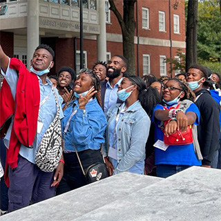 Nwanaji-Enwerem meeting with students after a research presentation at Morehouse College - an HBCU and his alma mater.