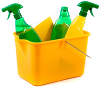 bucket of cleaning products