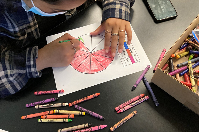 child coloring a diagram