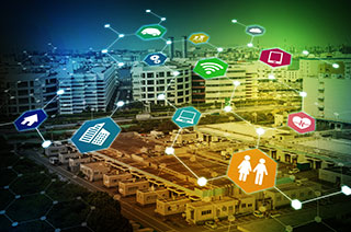 modern industry and Internet concepts, smart city, smart grid, sensor network, environmental monitoring