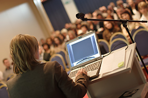 woman leading a webinar