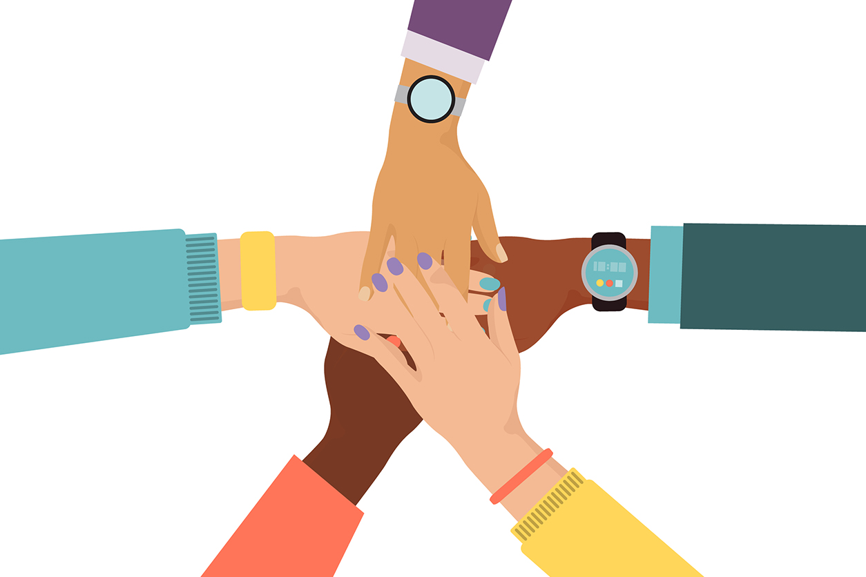 5 different race hands atop each other