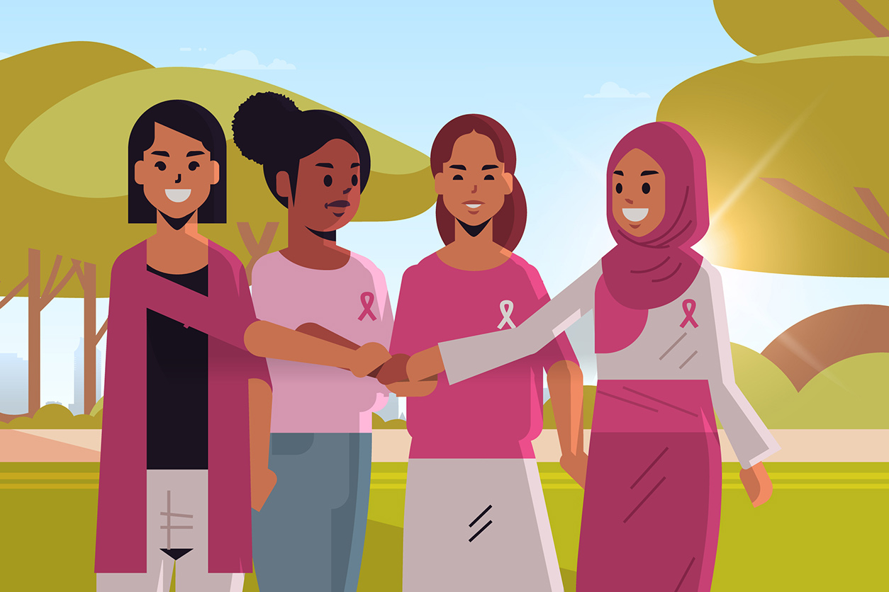 mix race women standing and holding hands
