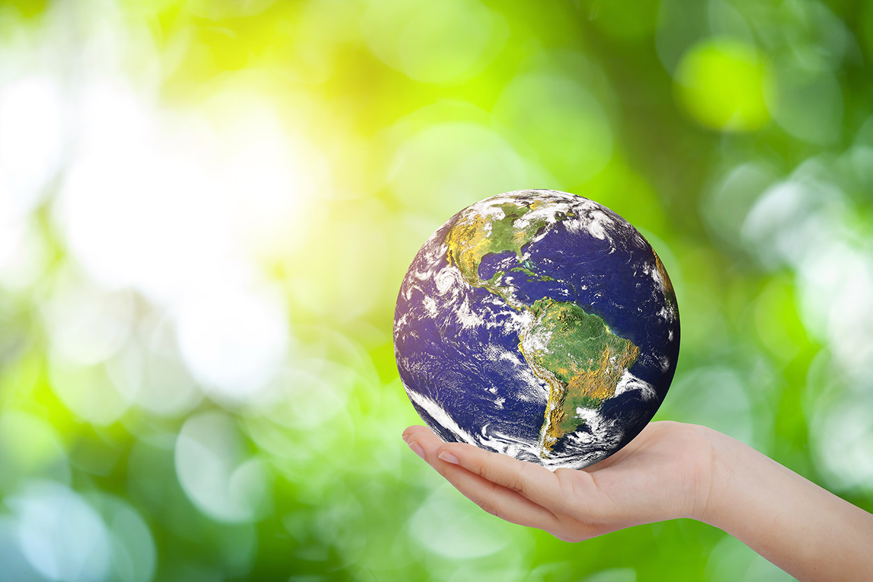 hand holding world ball