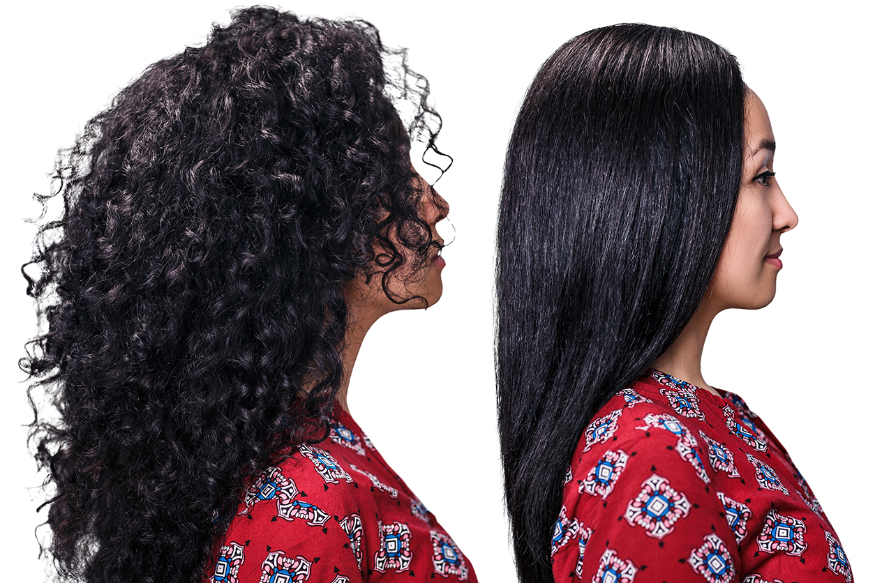 Models show straight and curly hair