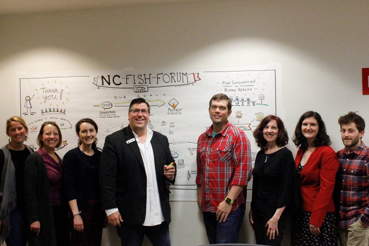 From left to right: Katy May, NCSU; Elizabeth Shapiro-Garza, Duke; Megan Lane, UNC; Schlegel; Bryan Luukinen, Duke; Kathleen Gray, UNC; Catherine Kastleman, Duke; and Sam Cohen, Duke