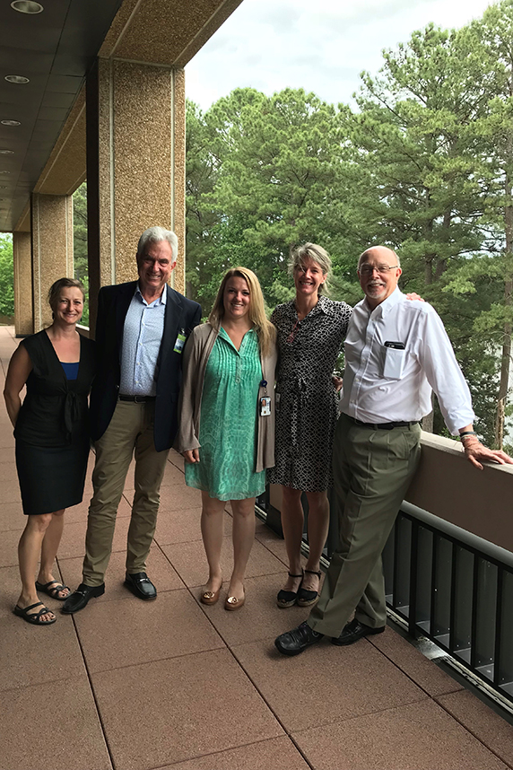 From left to right: SRP Health Scientist Administrator Heather Henry, Ph.D.; Karin; SRP Health Specialist Brittany Trottier; SRP Health Scientist Administrator Michelle Heacock, Ph.D.; and SRP Director William Suk, Ph.D.