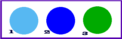 light blue ball, dark blue ball, green ball