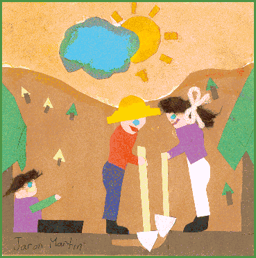 Beverly and brother digging a hole