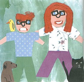 My family with glasses, plus our bird, cat, and dog.